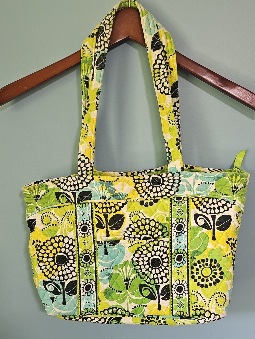 Vera Bradley LIME UP Medium Shoulder Purse Tote Bag Green Yellow Blue